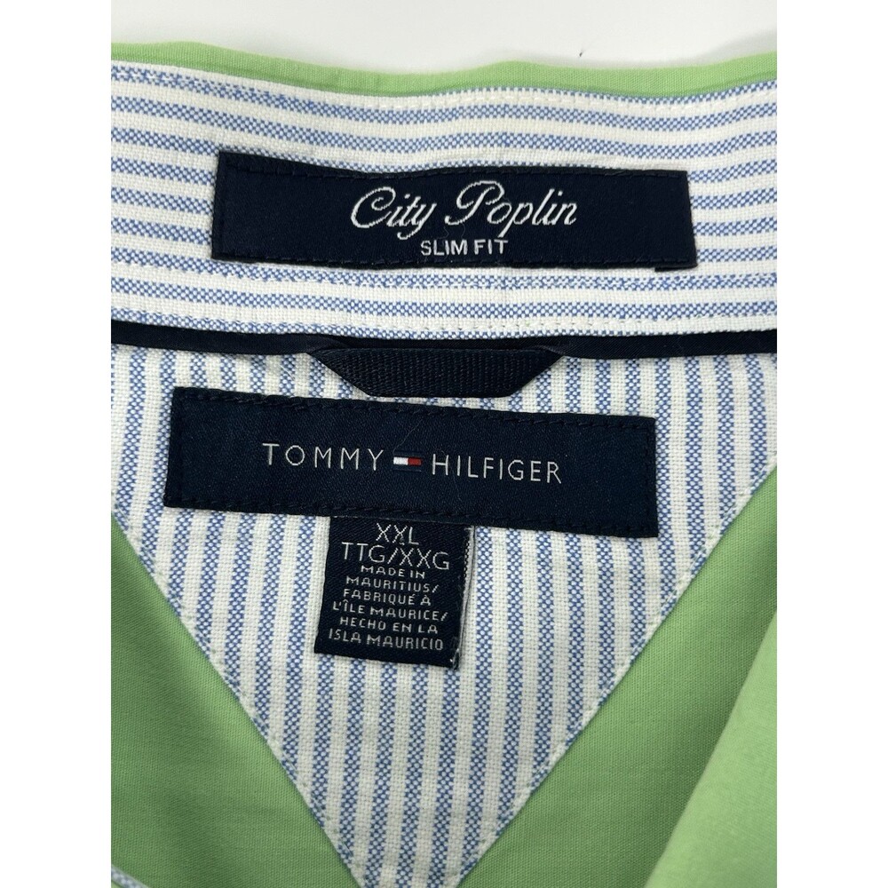 Tommy Hilfiger City Poplin Slim Lime Green Short Sleeve Shirt Mens XXL - Picture 5 of 10